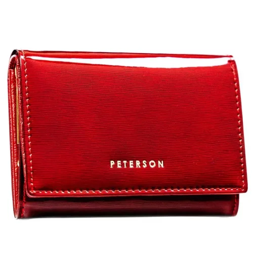 Czerwony portfel damski Peterson z lakierowanej skóry naturalnej z ochroną RFID – widok z przodu / Red women’s leather w