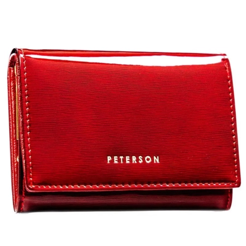 Czerwony portfel damski Peterson z lakierowanej skóry naturalnej z ochroną RFID – widok z przodu / Red women’s leather w