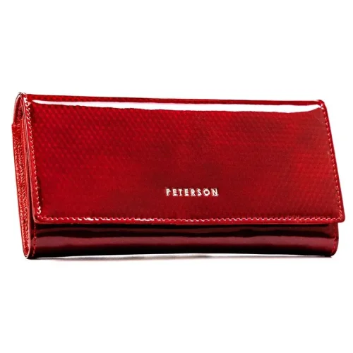 Duży czerwony portfel damski Peterson ze skóry naturalnej RFID – widok z przodu Large red women's leather wallet Peterso