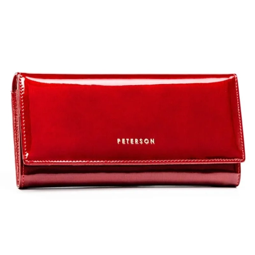 Lakierowany portfel damski czerwony Peterson PTN 72401-SH RFID – przód | Red patent leather women's wallet Peterson PTN