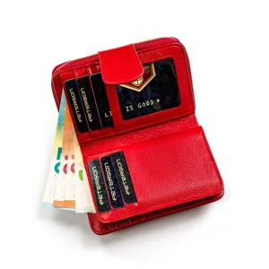 PETERSON PTN 76115-SGN – portfel damski czerwony skórzany, wnętrze z przegródkami