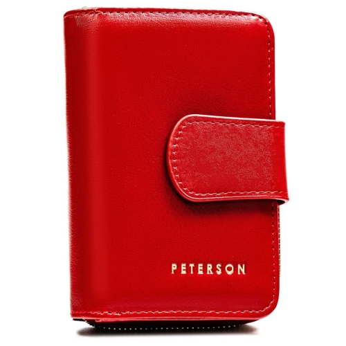 Portfel damski skórzany PETERSON PTN 76115-SGN czerwony – widok z przodu z logo