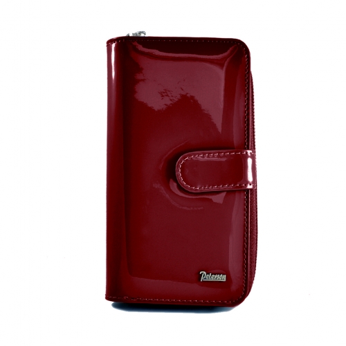 PETERSON skórzany portfel damski BC603  ochrona RFID  czerwony lakier