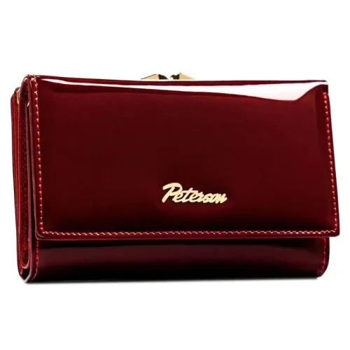Czerwony portfel damski Peterson skóra lakierowana RFID bigiel przód Peterson women's red patent leather wallet RFID blo