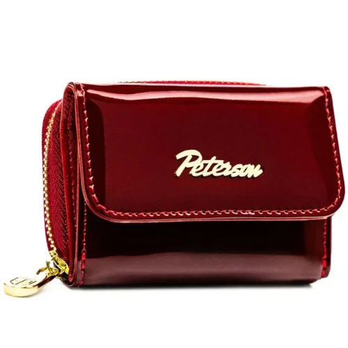 Najmniejszy czerwony portfel damski Peterson BC-423229 skóra lakierowana przód | Smallest Peterson women's red patent le