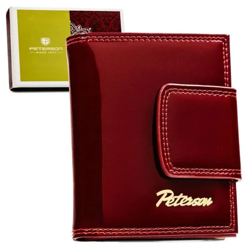 Lakierowana skóra naturalna portfela Peterson BC-42329, detal wykończenia | Peterson BC-42329 patent leather wallet, material detail