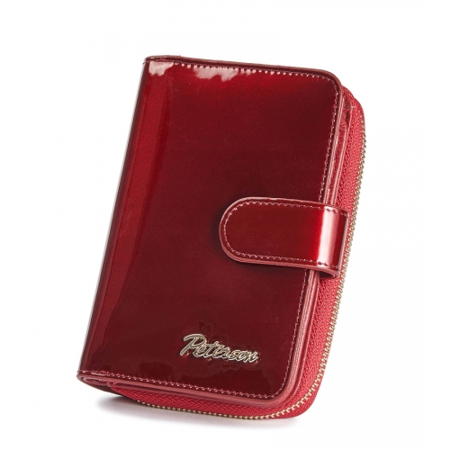 PETERSON skórzany portfel damski BC 602 RED czerwony RFID