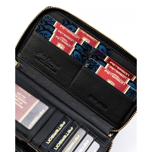 PETERSON Skórzany portfel damski z lakierowanej skóry naturalnej czarny BC-781 RFID