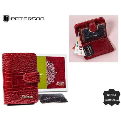 skórzany portfel damski PETERSON CR-602 czerwony lakierowany