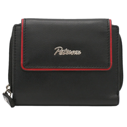 PETERSON skórzany portfel damski PTN KA-26 Black+Red