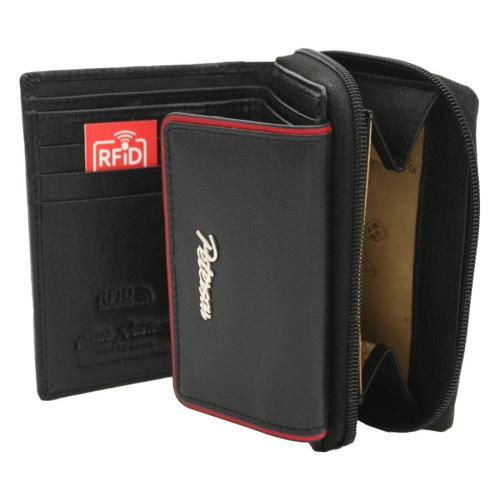 PETERSON skórzany portfel damski PTN KA-26 Black+Red