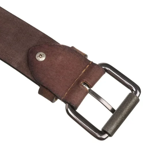 Srebrna klamra w brązowym pasku skórzanym męskim Peterson Silver buckle detail in brown men’s leather belt Peterson