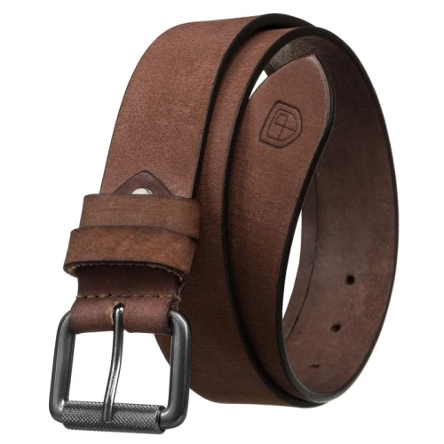 Brązowy pasek skórzany męski Peterson MP-34290 z klasyczną srebrną klamrą Men’s brown leather belt Peterson MP-34290 wit