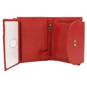 Skórzany portfel damski Peterson PL-405 czerwony – wnętrze i układ przegródek Peterson women’s leather wallet PL-405 red – interior and compartments layout