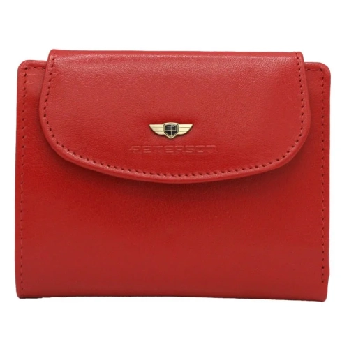 Skórzany portfel damski Peterson PL-405 czerwony z ochroną RFID – widok z przodu Peterson women’s leather wallet PL-405