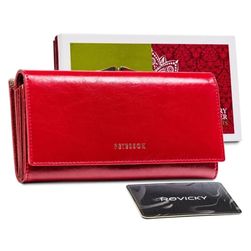 Skórzany portfel damski Peterson PL-721 czerwony ze skóry naturalnej z ochroną RFID Peterson PL-721 red leather women’s