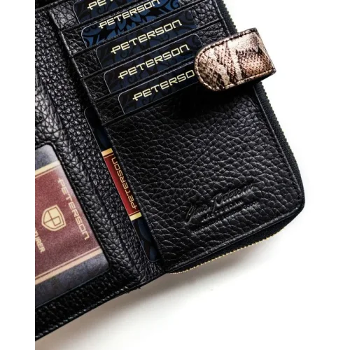 Portfel damski Peterson BS 603 – pionowa forma i zapięcie na zatrzask | Peterson BS 603 women’s wallet – vertical design and snap closure