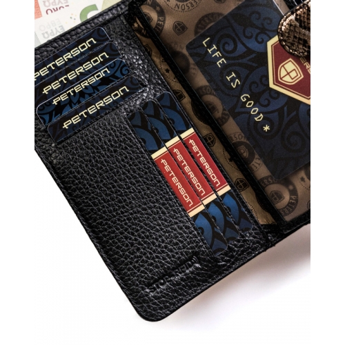 PETERSON Skórzany portfel damski z wężowym wzorem  BS-603 RFID