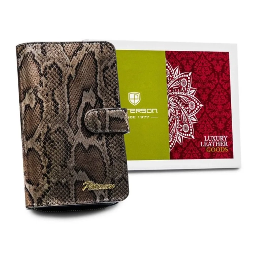 Skórzany portfel damski Peterson BS 603 z wężowym wzorem RFID – widok z przodu | Peterson BS 603 women’s leather wallet