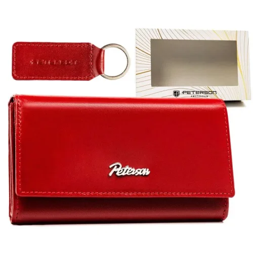 Zestaw prezentowy Peterson czerwony – duży skórzany portfel damski RFID i brelok Peterson red leather women's wallet gif