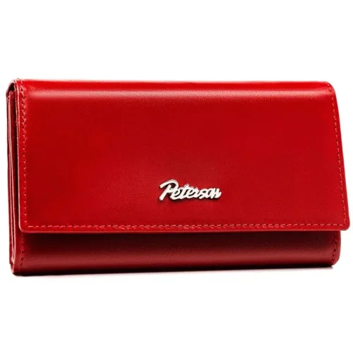 Czerwony skórzany portfel damski Peterson na zatrzask RFID Red genuine leather women's wallet Peterson snap closure RFID
