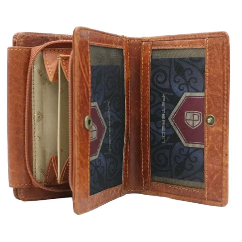 Skórzany portfel damski PETERSON PTN WD2-VLCN – miejsca na dokumenty i karty