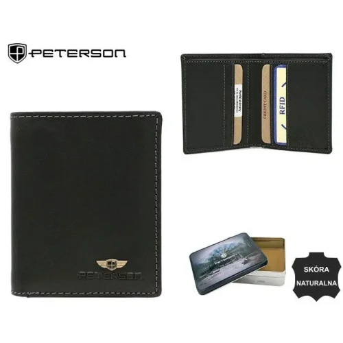 Czarny portfel slim Peterson – kompaktowy format idealny do kieszeni spodni / Black slim Peterson wallet – compact size perfect for front pocket carry