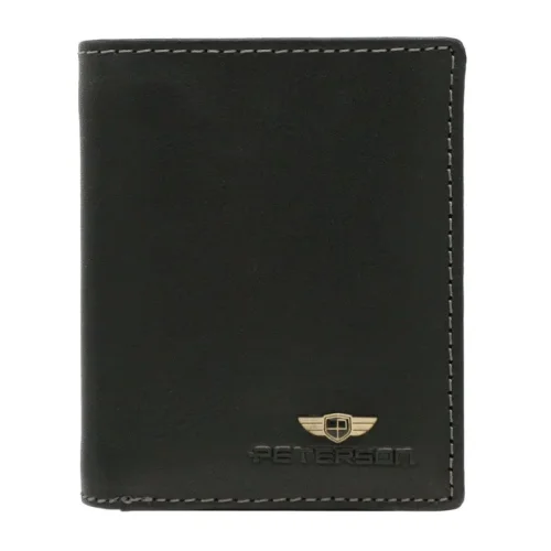Skórzany portfel męski Peterson czarny – minimalistyczny front z logo marki / Black leather men’s wallet Peterson – minimalist front with brand logo