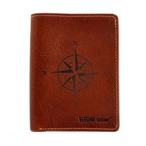 Portfel męski skórzany VERONA Tattoo 012M – widok ogólny w kolorze cognac Men’s leather wallet VERONA Tattoo 012M – full