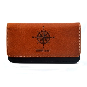 Skórzany portfel damski Verona Tattoo 343D z motywem róży wiatrów, widok z przodu | Verona Tattoo 343D women’s leather w