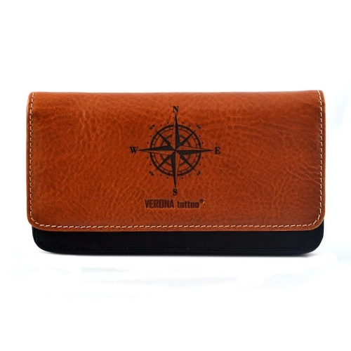 Skórzany portfel damski Verona Tattoo 343D z motywem róży wiatrów, widok z przodu | Verona Tattoo 343D women’s leather w