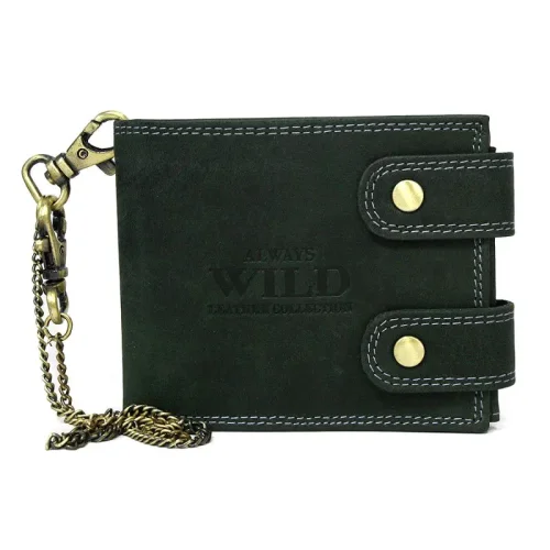 Always Wild 2900-BIC czarny – skórzany portfel męski z łańcuchem, widok z przodu / Always Wild 2900-BIC black men’s leat