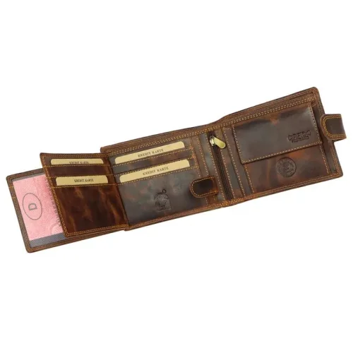 Wild 5600B kieszeń na bilon suwak i zatrzask brązowa skóra | Wild 5600B coin pocket zip and snap closure brown leather Wild 5600B – podwójna kieszeń na monety | Wild 5600B – dual coin pocket