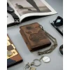 Portfel motocyklisty skóra nubukowa poziomy model z łańcuchem / Biker leather wallet nubuck horizontal model with chain