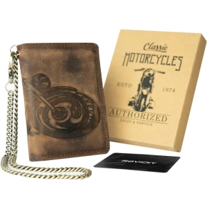 Skórzany portfel męski z motocyklem N4C VIN vintage RFID z łańcuchem / Men’s leather motorcycle wallet N4C VIN vintage R