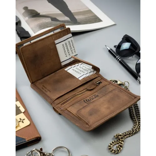 Portfel skórzany dla motocyklisty brązowy model poziomy / Brown leather biker wallet horizontal model