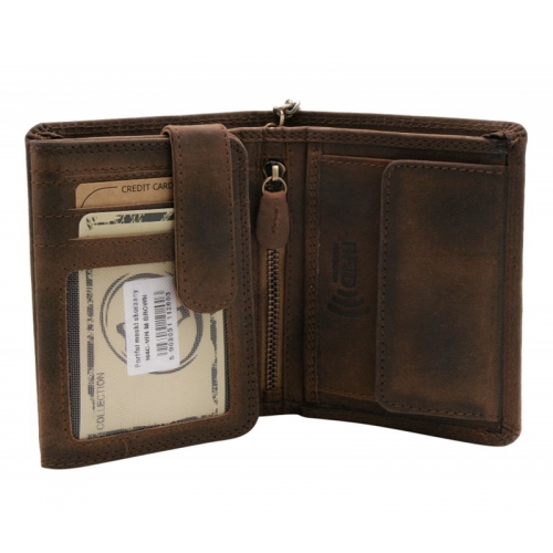 skórzany portfel męski N4C-VIN-C brązowy RFID z łańcuchem