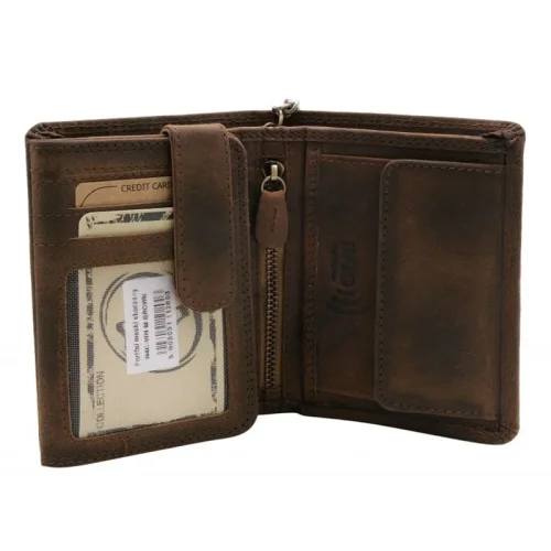 Portfel męski nubukowy vintage kieszenie na dokumenty i karty RFID