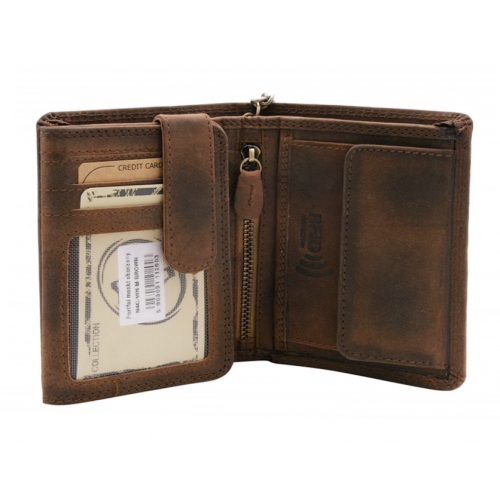 skórzany portfel męski N4C-VIN-S brązowy RFID z łańcuchem