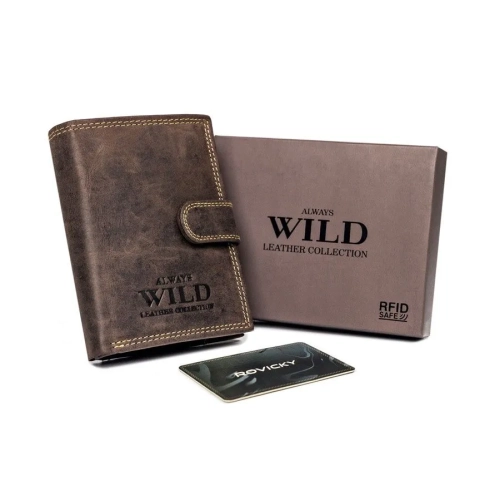 Portfel Męski Always Wild N4L Skóra Nubuk Ciemny Brąz RFID