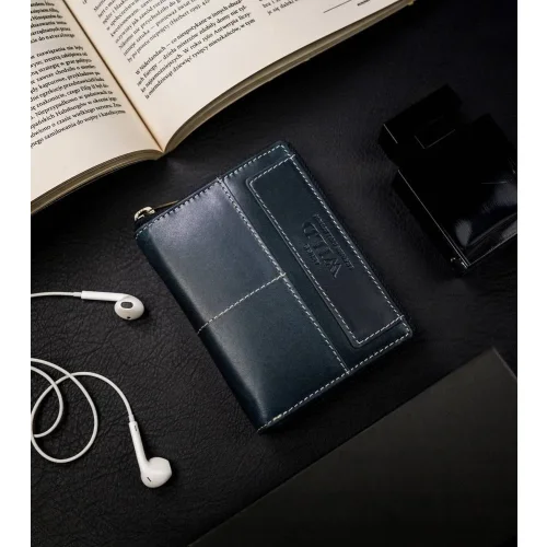 Always Wild N4Z-HWM granatowy portfel na suwak – naturalna skóra bawola Always Wild N4Z-HWM navy zip leather wallet – genuine buffalo leather