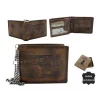Skórzany portfel męski retro poziomy z łańcuchem w pudełku prezentowym / Retro horizontal men’s leather wallet with chain in gift box