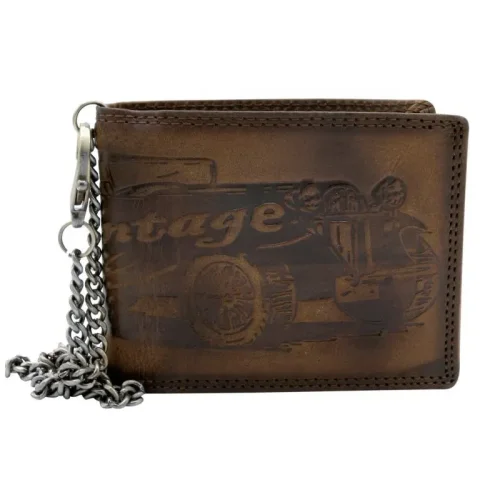 Skórzany portfel męski poziomy N992C VIN-C brązowy vintage z samochodem RFID / Horizontal men’s leather wallet N992C VIN