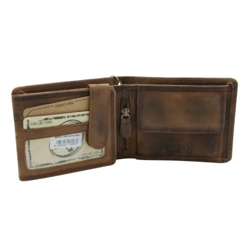 Portfel męski poziomy nubukowy wnętrze 11 miejsc na karty RFID / Horizontal nubuck men’s wallet interior 11 card slots RFID