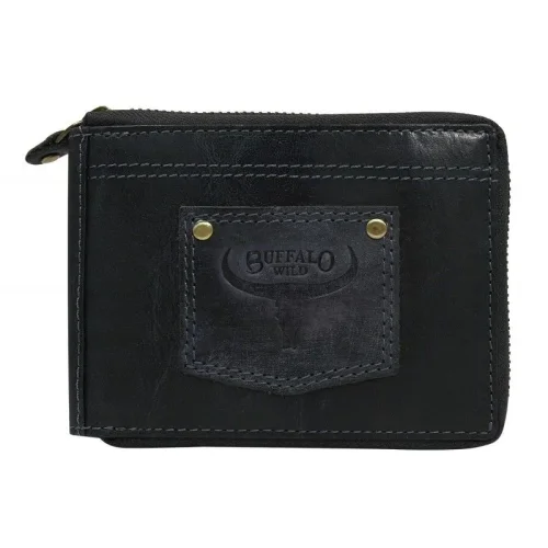 Portfel męski skórzany WILD Buffalo granatowy RFID przód WILD Buffalo men leather wallet navy RFID front view