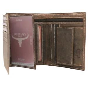Skórzany portfel męski Buffalo Wild brązowy RFID środek / Buffalo Wild men’s brown leather wallet RFID inside view