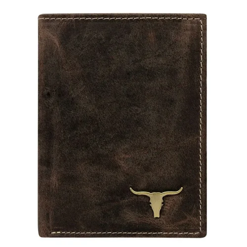 Skórzany portfel męski Buffalo Wild brązowy RFID przód / Buffalo Wild men’s brown leather wallet RFID front view