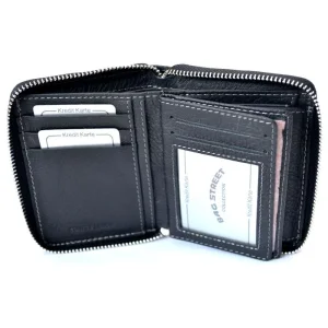 wnętrze czarnego portfela skórzanego WILD 708 miejsca na karty / interior of WILD 708 black leather wallet with card slots