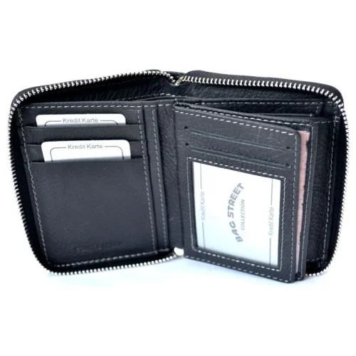 wnętrze czarnego portfela skórzanego WILD 708 miejsca na karty / interior of WILD 708 black leather wallet with card slots