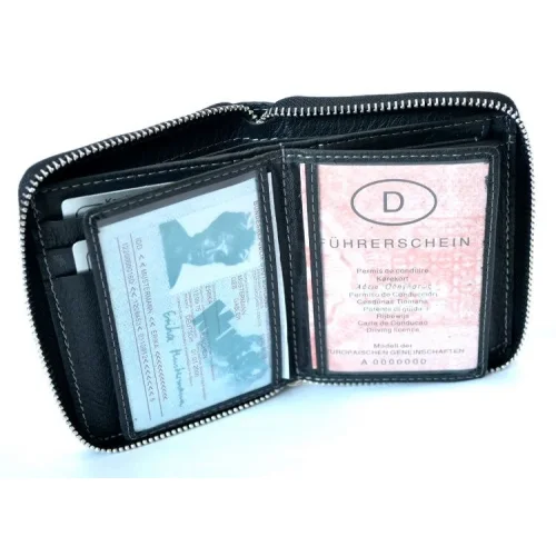 portfel skórzany czarny WILD 708 miejsce na dokumenty / WILD 708 black leather wallet document compartments